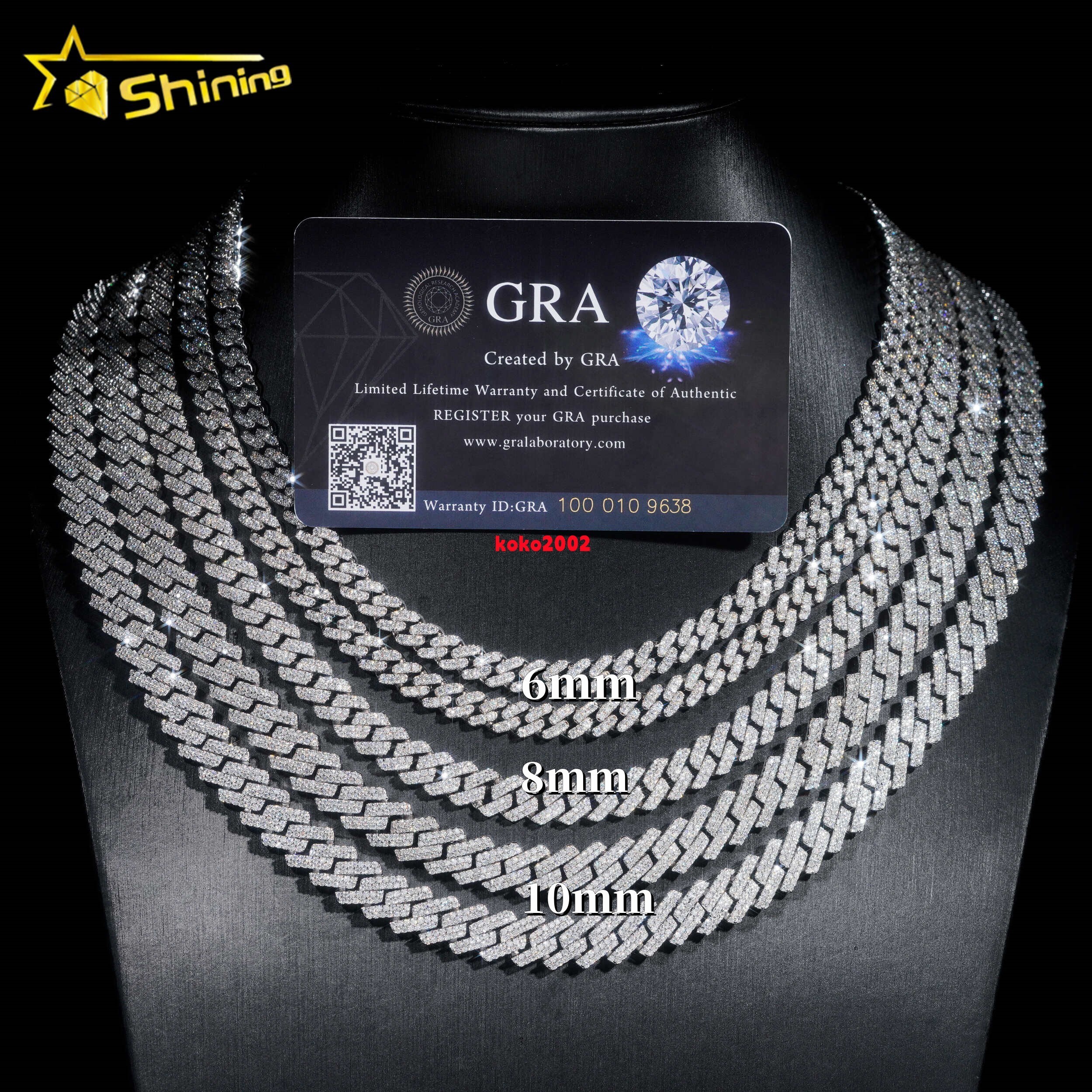 Fine Jewelry Top Selling 925 Sterling Silver Moissanite 6mm 8mm 10mm Cuban Necklace Bracelet Men Iced Out Cuban Link Chain