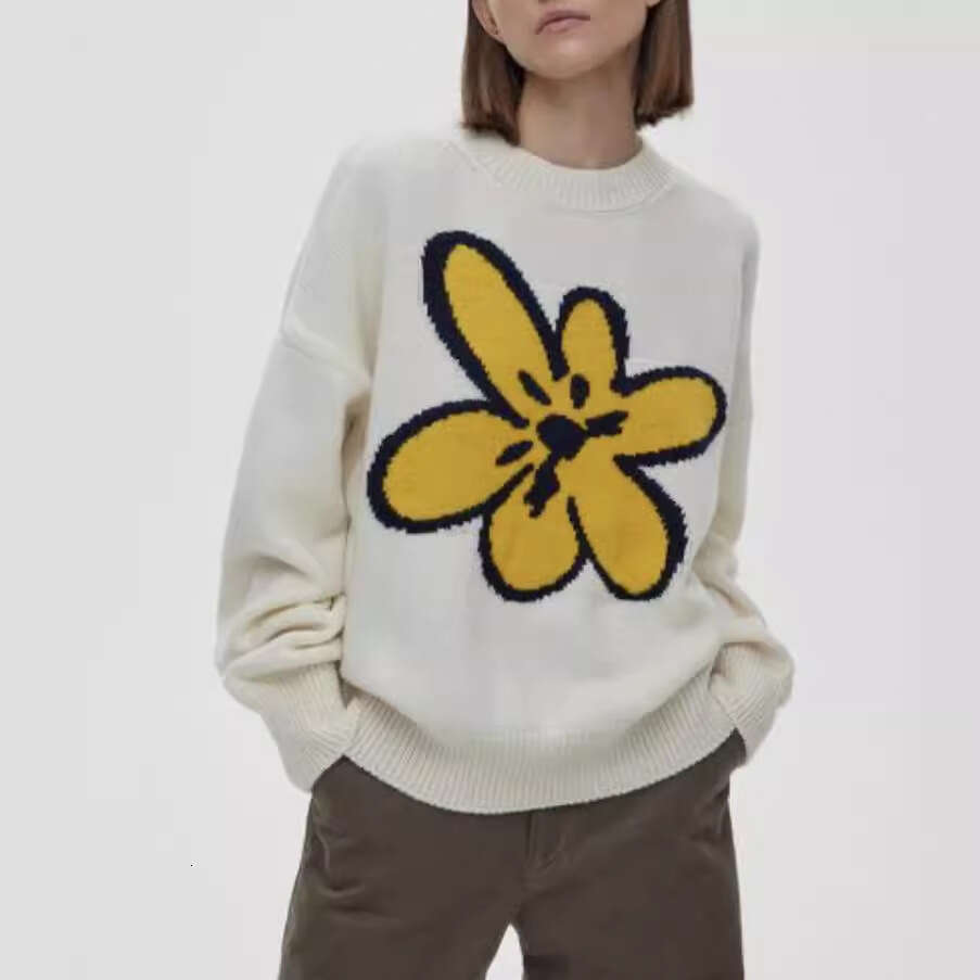 Autumn Winter Ins Floral Sweater Lazy Style Elegant Loose Knitted Top Women Versatile B5