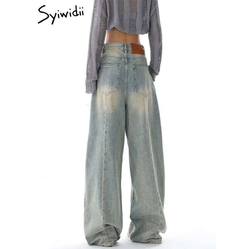 Syiwidii Baggy Wide Leg Women Quality High Waisted Denim Pants Light Blue Full Length Korean Fashion Streetwear Y2k Jeans MDNG
