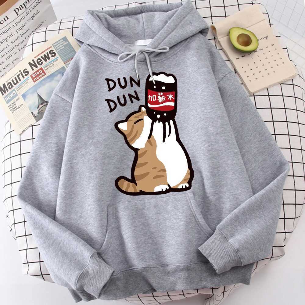 Cartoon Cat Drink Salary Increase Beverages Mens Hooded Jacket Casual Cartoon Hoodies Pleasure Sweatshirts Home Harajuku Tops XJ250714