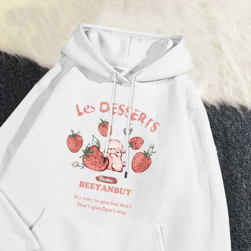 Fashion Womens Hoodie Cute Strawberry and Rabbit Printed Sweatshirt Pocket Soft Warm Breathable Pullover Autumn Winter Hoodie XJ250717