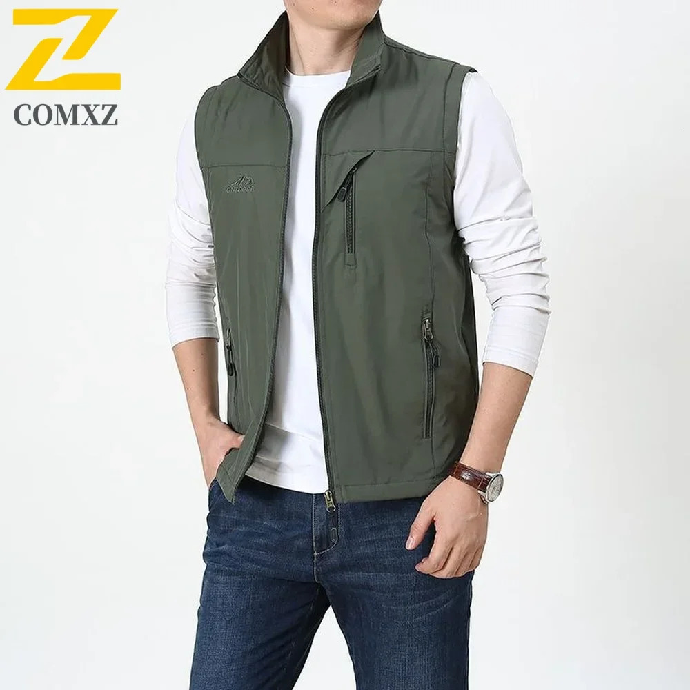Summer Thin Vest Jacket Men Outdoor Casual Clothes Lightweight Short Sleeve Vests Men Stand Collar Male Trekking Coat Traveling 250717
