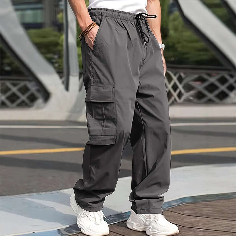 Spring Summer New Men's Cargo With Drawstring And Multiple Pockets Casual Long Pants B5