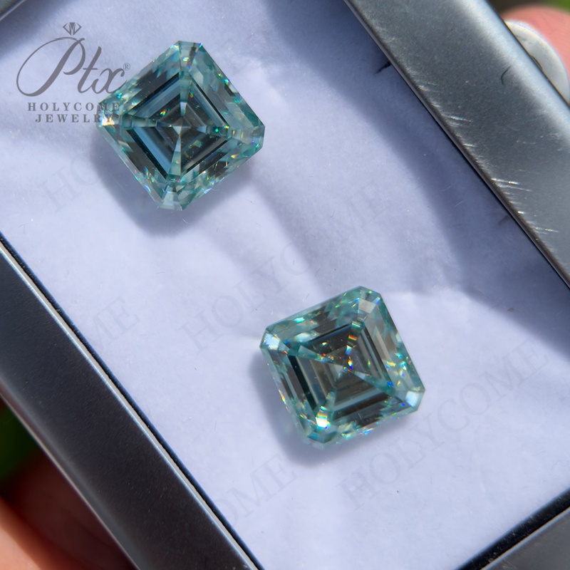 Wholesale Aqua Blue 6*6mm~12*12mm Original Color Asscher Cut Loose Moissanite Synthetic Diamond Mineral Gemstone Jewelry Making Materials