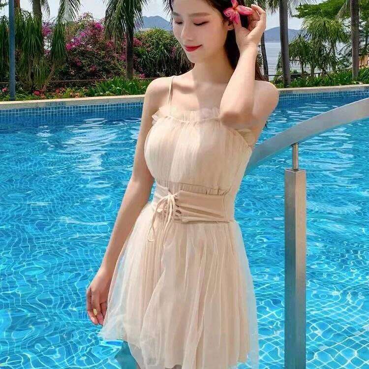 2025 New Swimsuit Women's Summer Gauze Skirt One-piece Suspender Sexy Fairy Style Slim Look