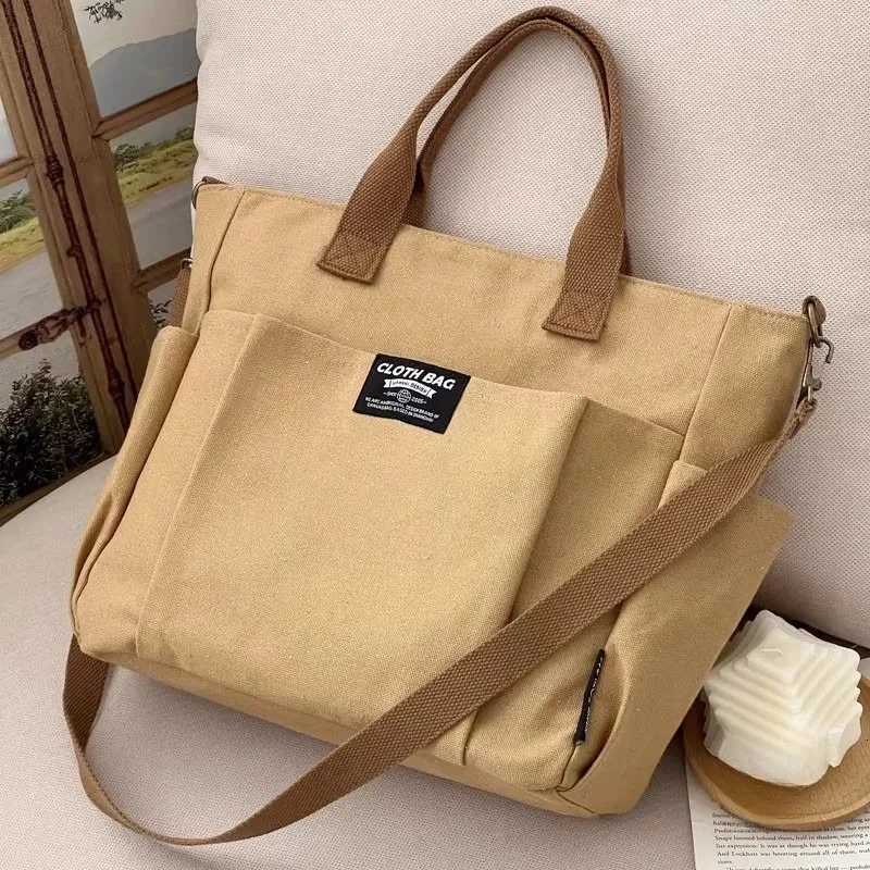 Urban Minimalist Female Student Large Capacity Commuting Horizontal Canvas Single Shoulder Diagonal Cross Portable Tote Bag Y250717