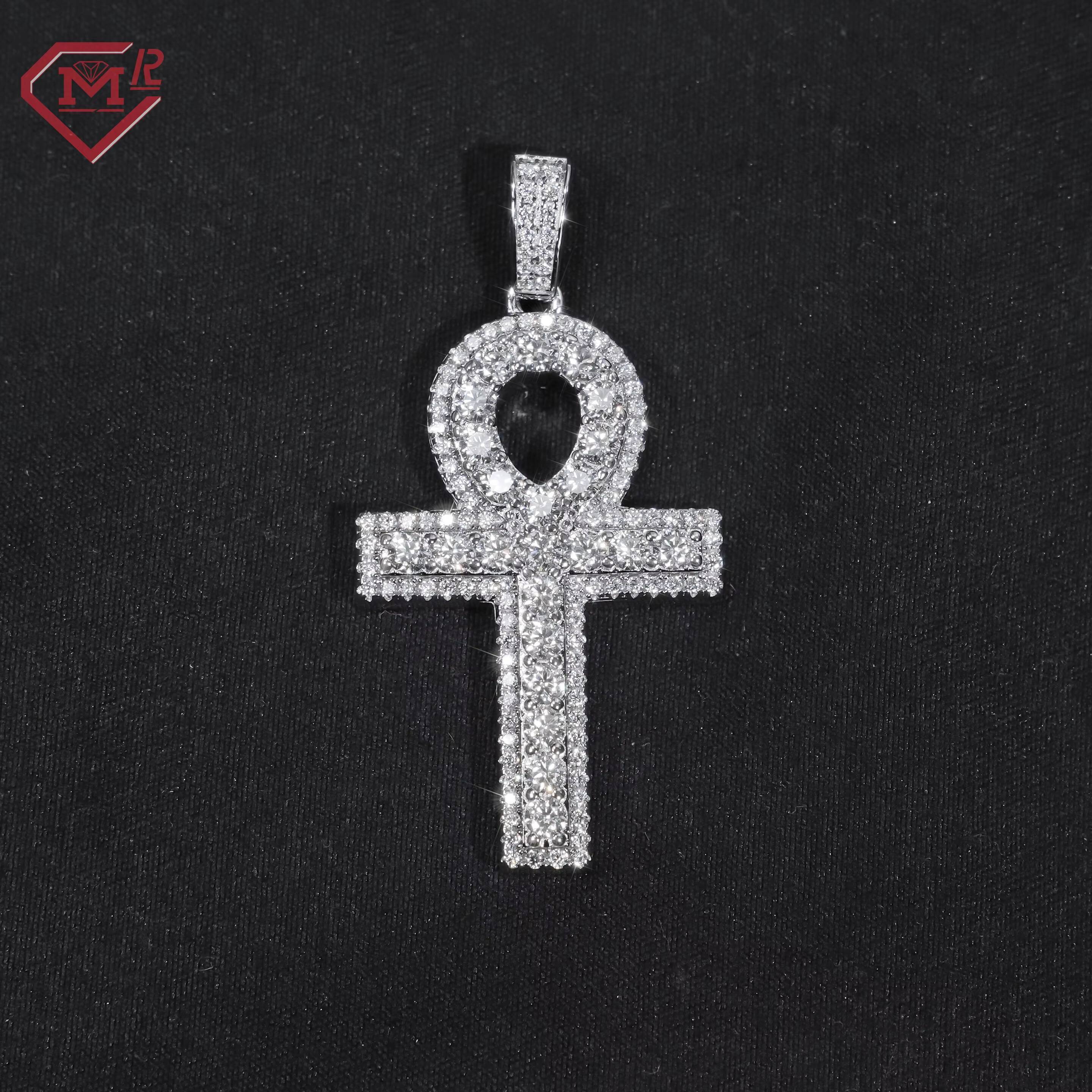 Fully Iced Out Custom Moissanite Pendant Ankh Cross Silver 925 Gold Plated Moissanite Pendant