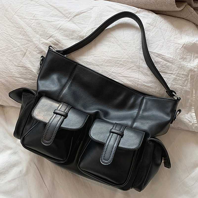 5 Stylish Tote Bags Black Hobo Handbag Large Capacity Shoulder Bags Ladies Soft PU Leather Messenger Bags Wen Shopper Bag Y250718