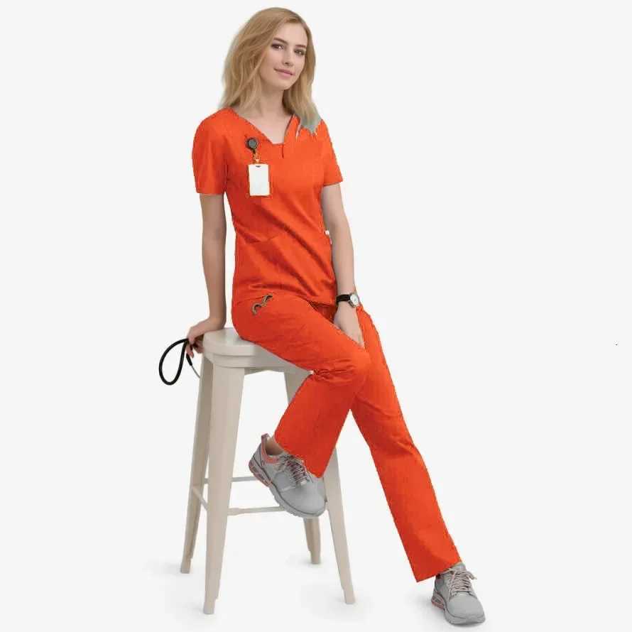 Operating Room Short-sleeved V-neck Nurse Suit Set Stretch Quick-drying Hand Wash Surgical Isolation Suit Doctors Uniform Z250718