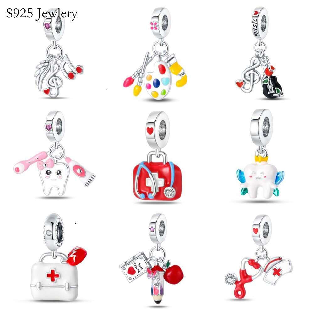 925 Sterling Silver Charms hot selling music note tooth string decoration bead pendant Fit Bracelet DIY accessory Fine Jewelry