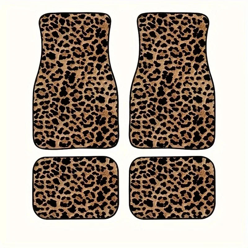 Universal Fit Leopard Print Car Floor Mats 4pcs Set Polyester Fiber Absorbent Non-Slip Washable for Cars SUVs 250715