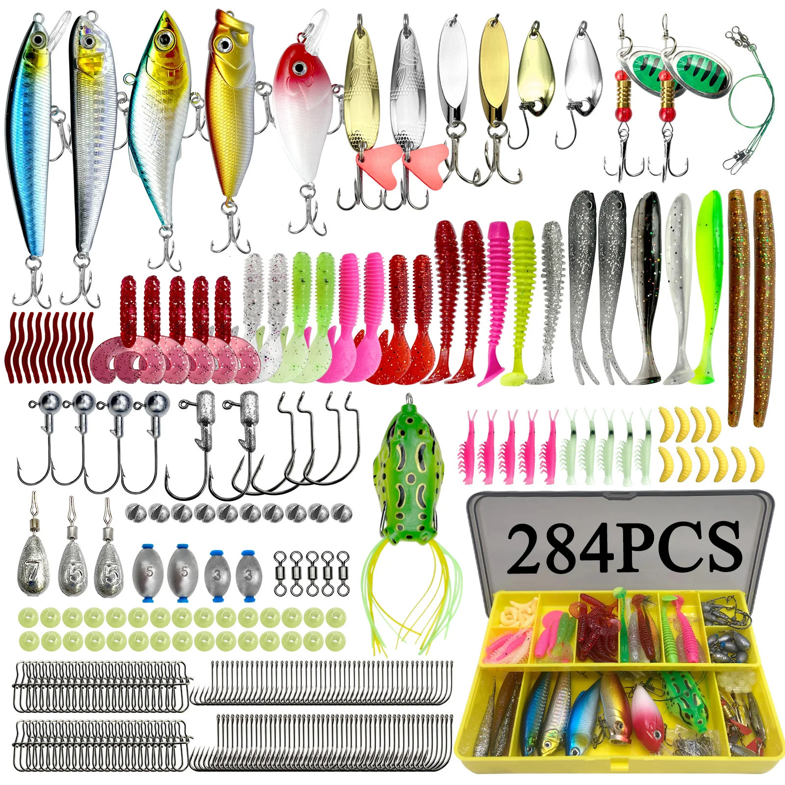 78122284pcs Fishing Lures Kit for Topwater Bait Rigs Tackle Bass Trout Salmon Accessories 250708