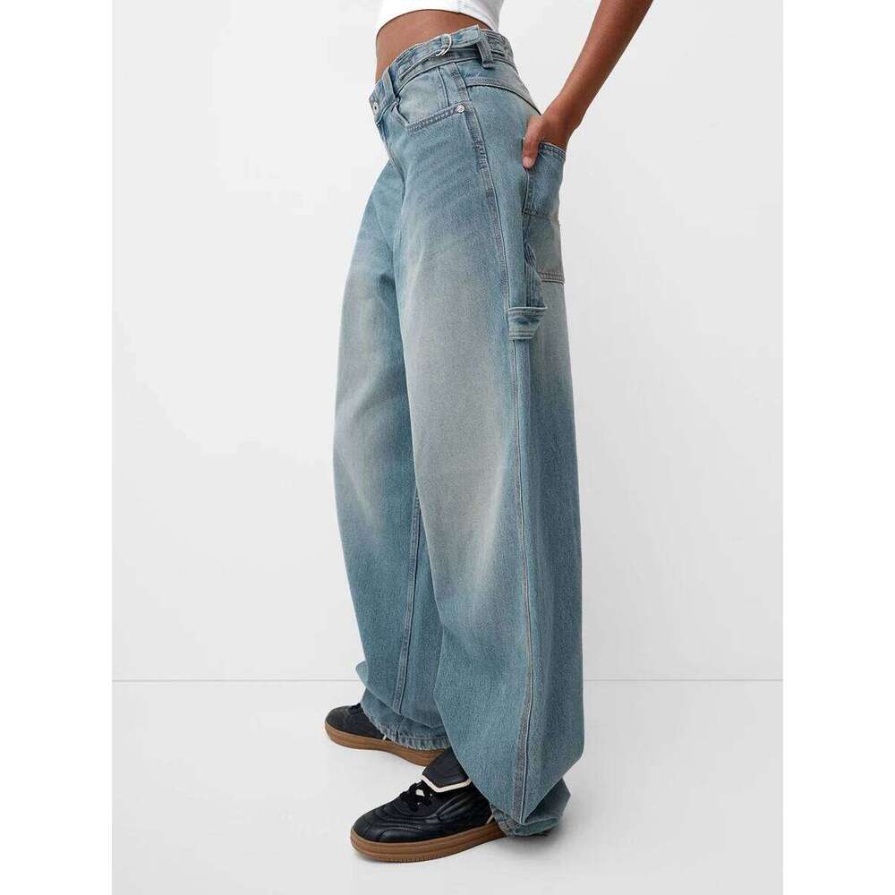 Women Wide Leg Denim Pants Casual Loose Vintage Distressed Jeans Trousers with Pockets for Work Office Streetwear Punk Hip Hop