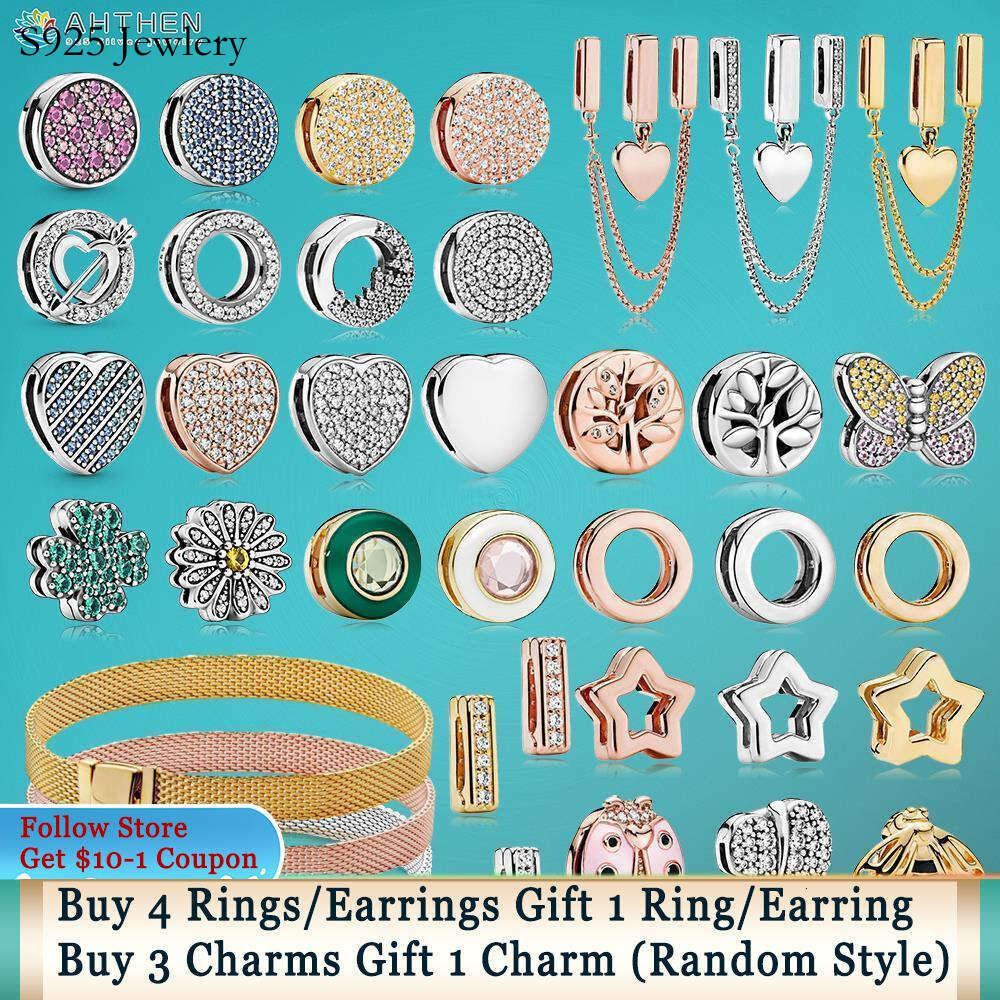 S925 925 Silver Charm Beads Dangle Family Tree Heart Daisy Flower Clip Bead Fit Charms Bracelet DIY Jewelry Accessories