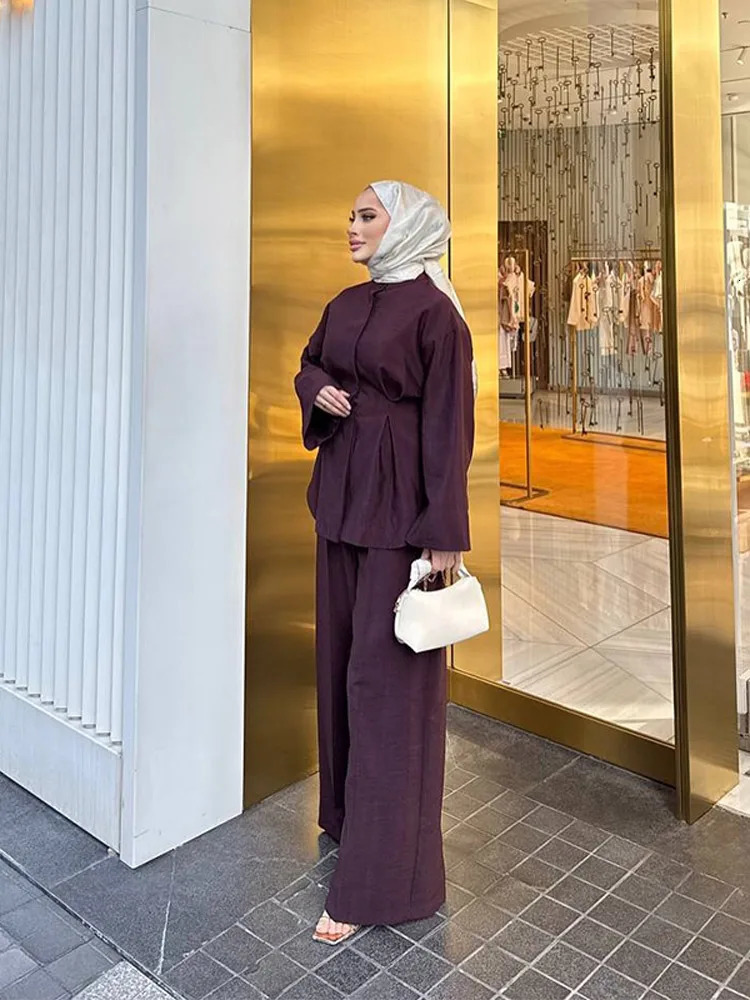 Casual Solid Pants Suits Women O Neck Slim Waist Long Sleeves Button Coats Loose Straight Trousers Female 2025 Summer Sets Lady 250715