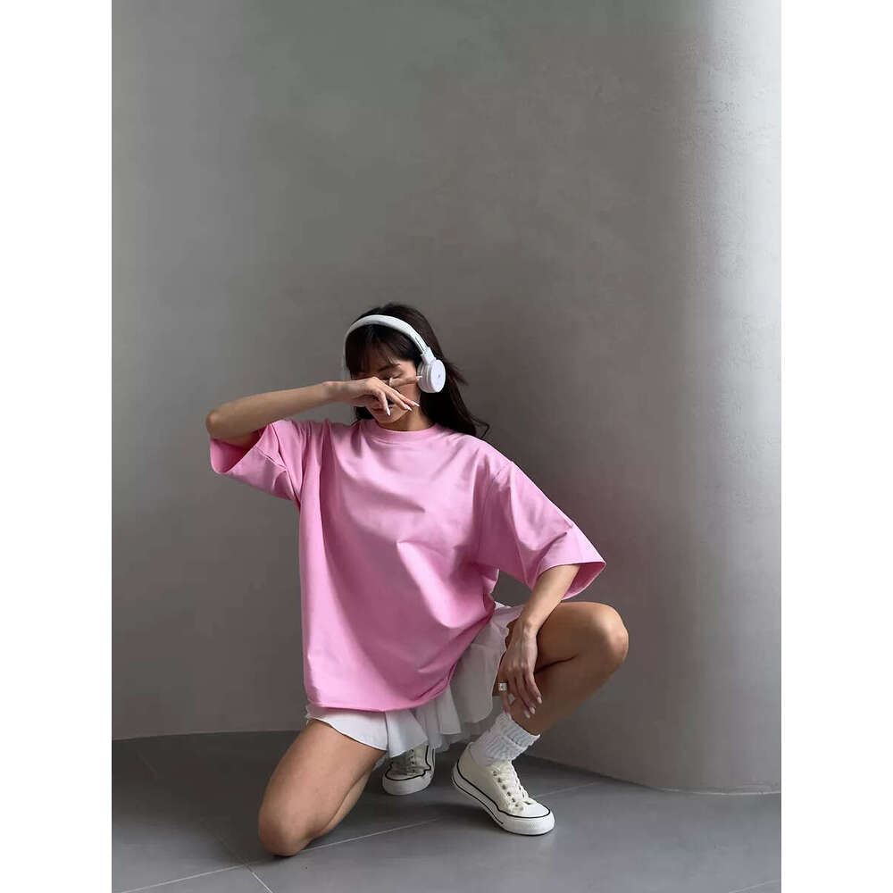 Pure Cotton T-Shirt For Women, Frayed Crew Neck, Terry Cloth, Short Sleeve, Loose Basic Top B5