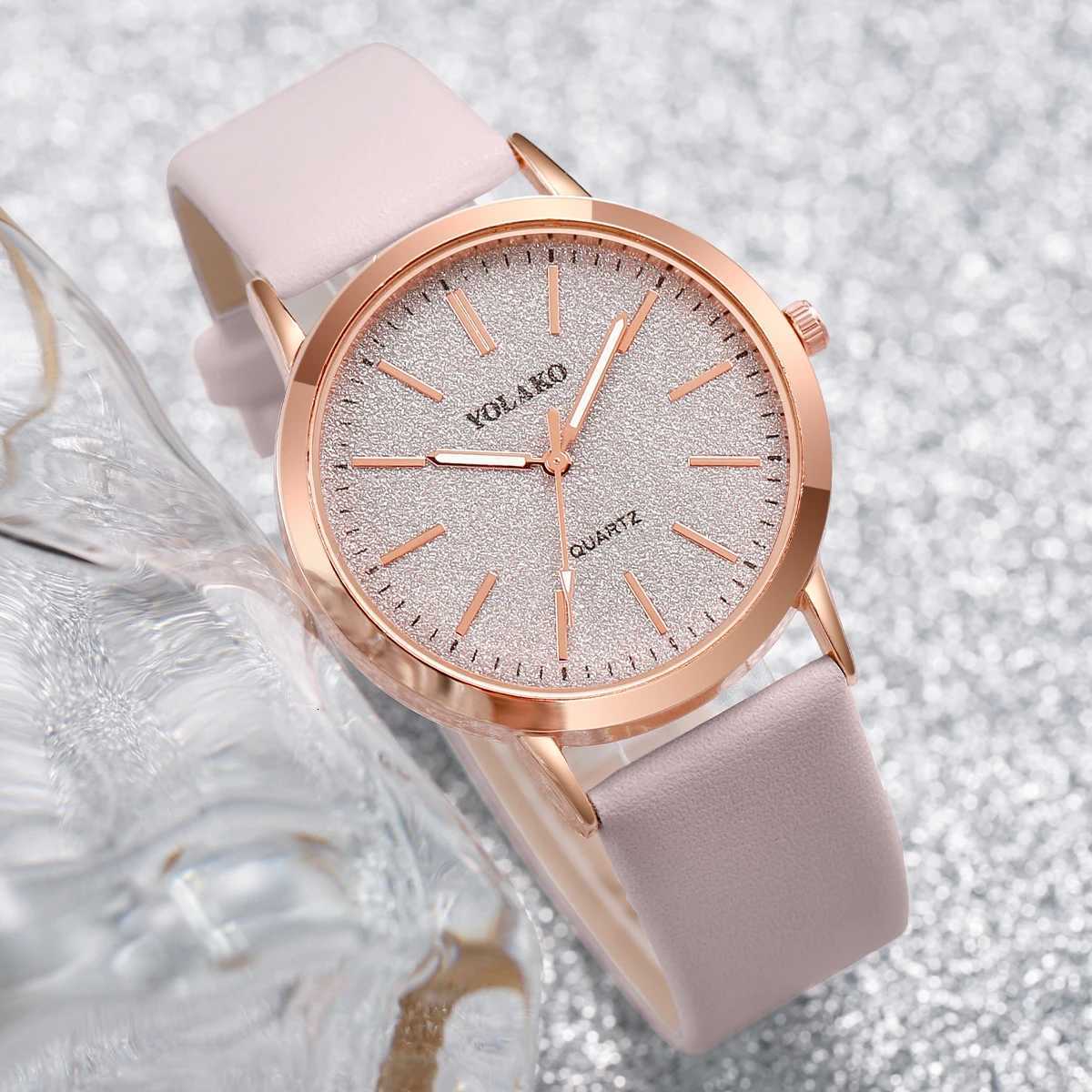 6pcs/set Wen Leather Band Quartz Watch and Lover Rose Gold Color Jewelry Set X250718