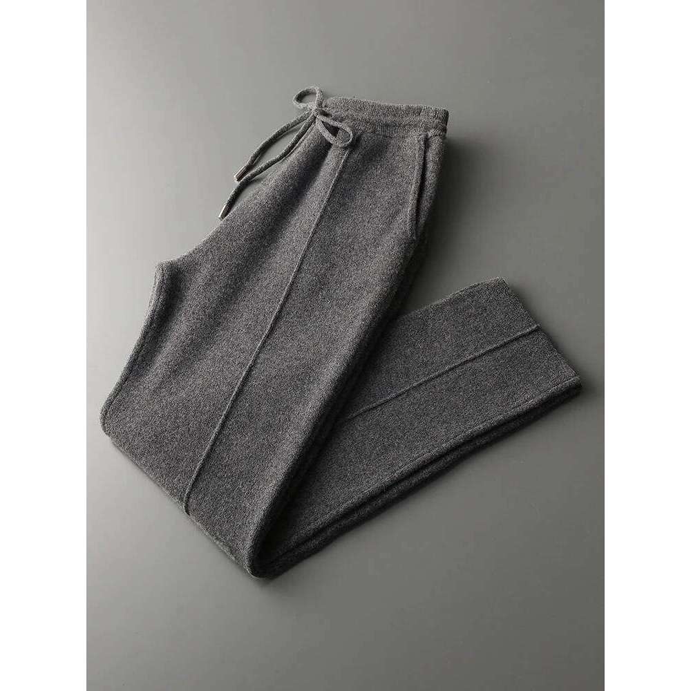 Men 100% Merino Wool Sweater Suit Mock Neck Zipper Pullover And Pencil Pants Autumn Winter Thick High Quality Knitwear Two Piece
