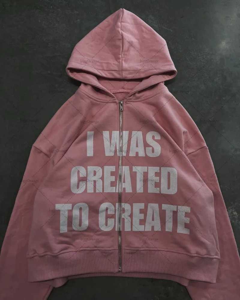 2024 Trendy Street Trend Brand Clothing Hip-hop Punk Style Letter Print Zipper Hoodie Men Pink Casual Retro Oversized Sweatshirt X250718