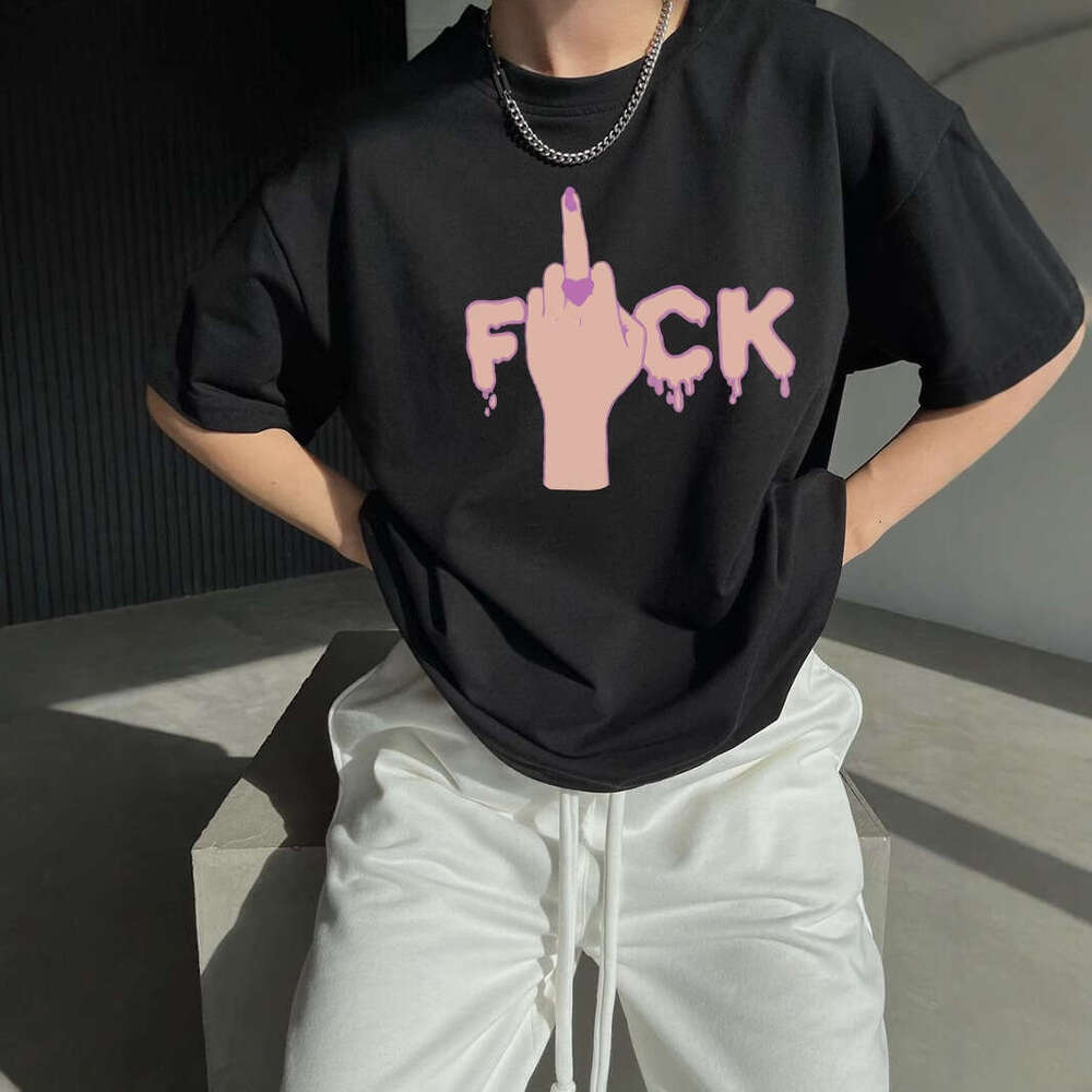 Ins Style Printed T-Shirt For Women, Summer New Versatile Loose Round Neck Pure Cotton Short Sleeve Top B5