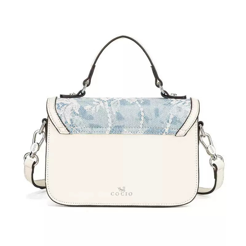 COCIO designer Shoulder Bags denim blue lace embroidered hand-held small square bag lock buckle fashionable leather crossbody shoulder bag