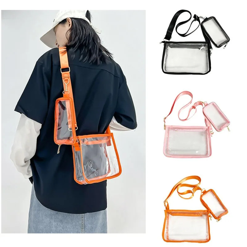 PVC Transparent Shoulder Bag 2 IN 1 Adjustable Shoulder Straps Casual Clear Crossbody Bag Fashion Couple Bag for Boys Girls 250714