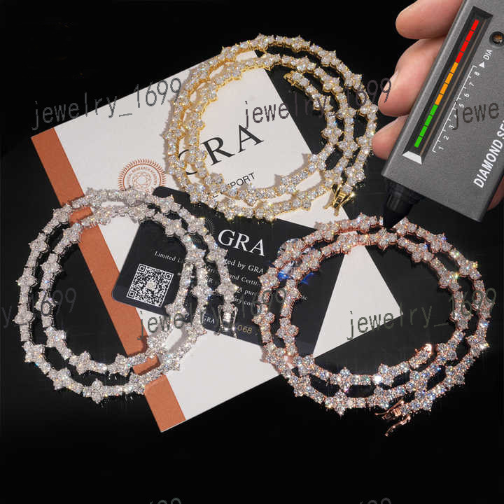 Mini Cross Hip Hop Jewelry 3mm 4mm VVS Moissanite Tennis Chain Bracelet 925 Silver Iced Out Rope Chain Necklace for Men Women