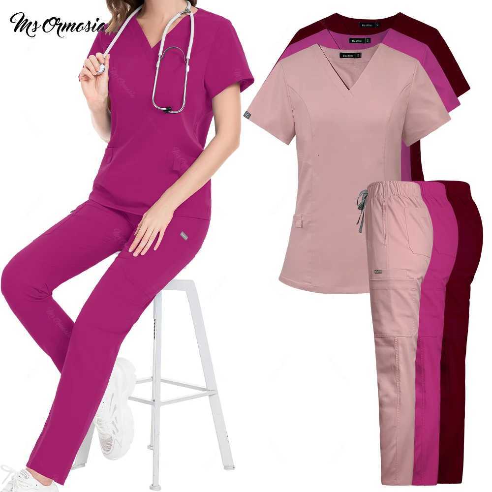 Wholesale Casual Short Sleeve V-neck Straight Sets Pharmacy Work Clothes Medical Nurse Uniform Scrubs Women Set Nursing Uniforms Z250718
