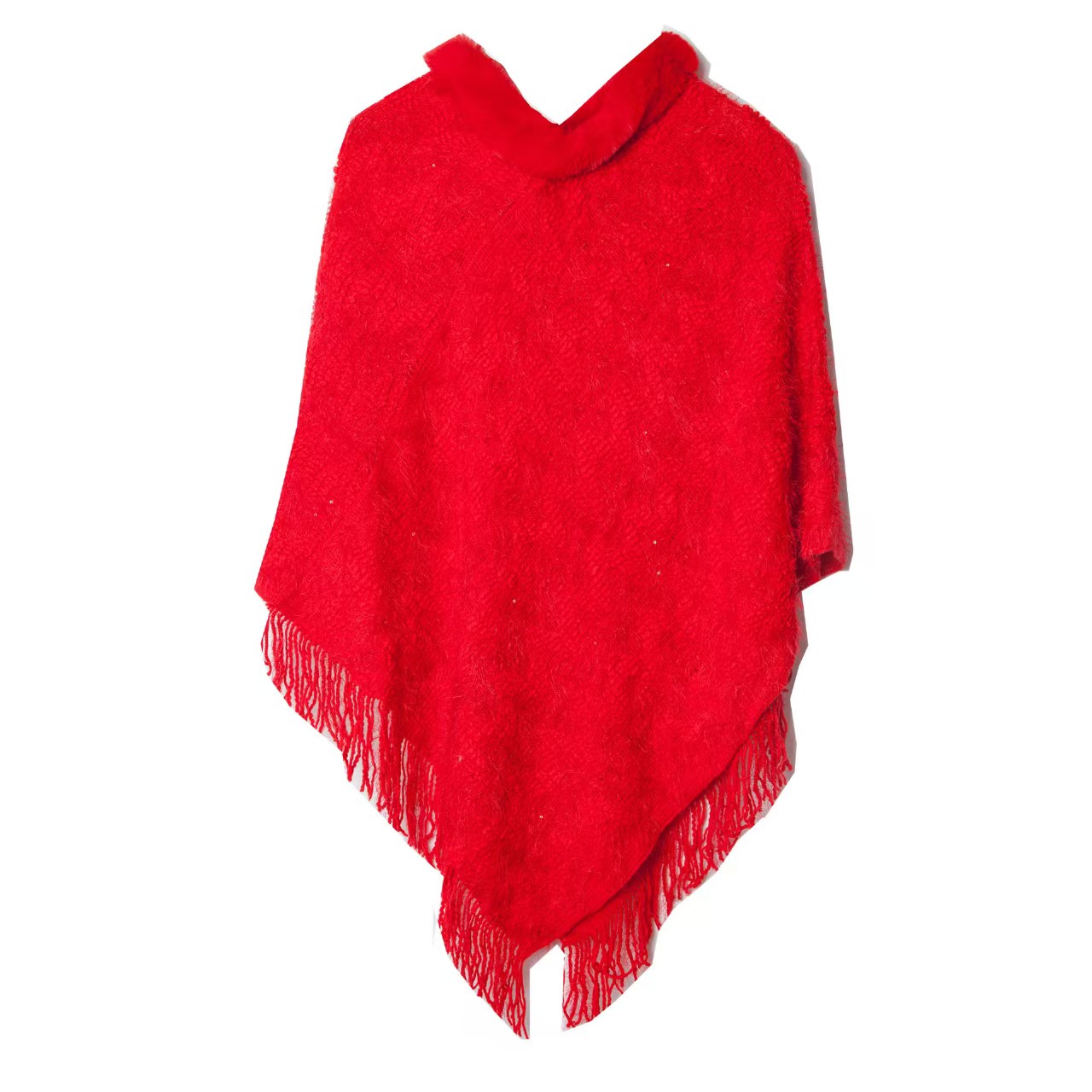 T1251 European and American spring and autumn winter sequined solid color pullover fur collar shawl wholesale knitted cape