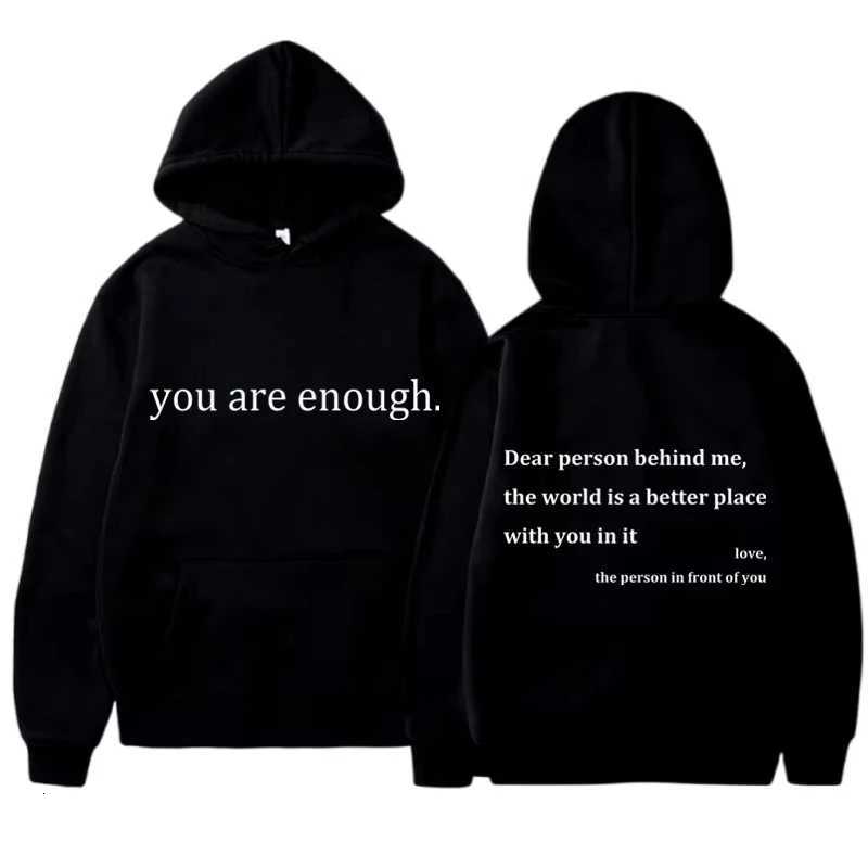New You Are Enough Print Hoody Autumn Casual Sportswear Plus Fleece Elastic Tops Pullover Mens Hoodies Streetwear Sweatshirts X250718