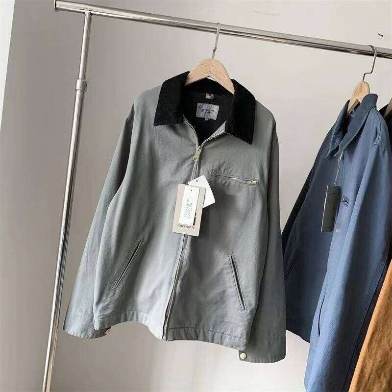 Fashion Vintage Washed Canvas Denim Multi Pocket Stand Up Collar Couple Jacket Detroit Five Color Thin Workwear