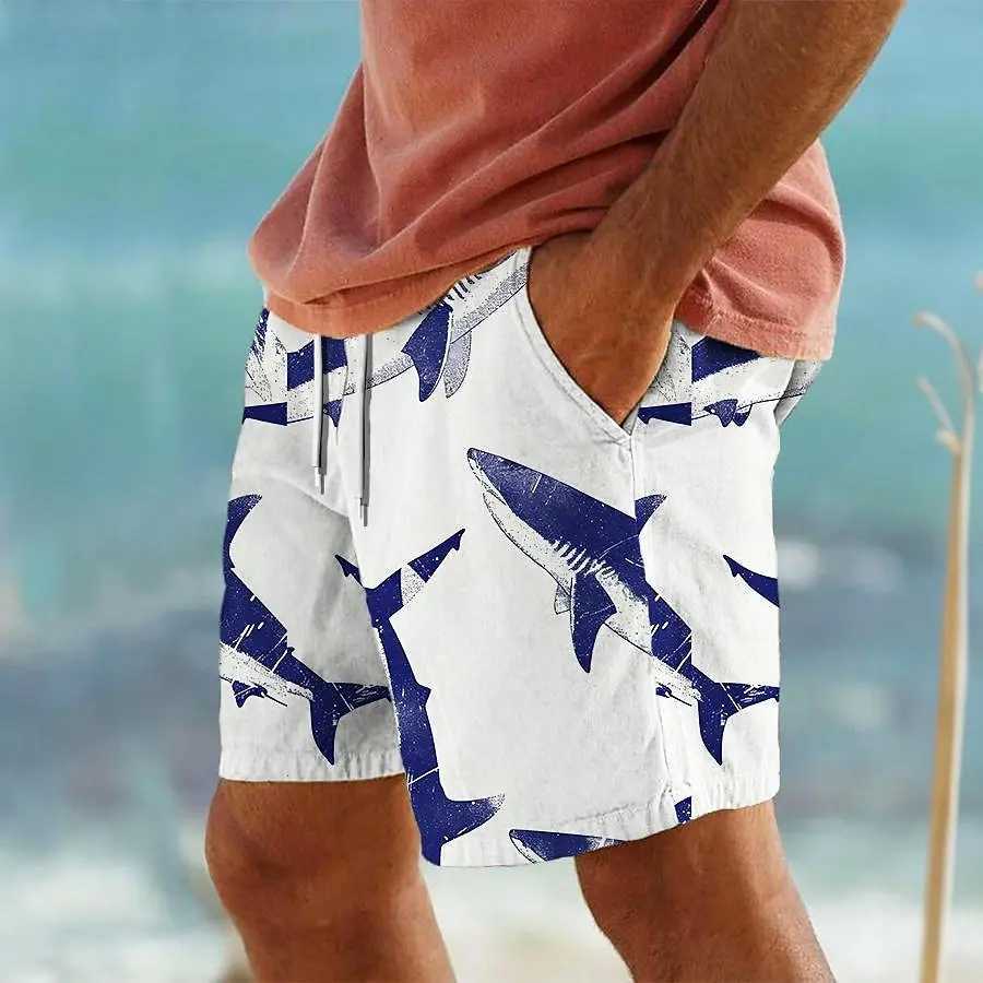 Mens Hawaiian Swim Trunks 3D Shark Print Beach Shorts Quick Dry Outdoor Leisure Sports Shorts Swimwear Fashion Mens Shorts W250718
