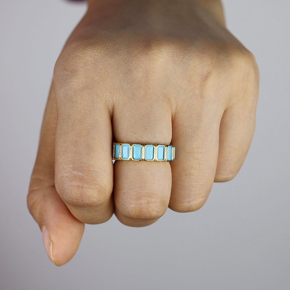 sdzstone 2025 New fashion Gold Color Geometry Turquoises Fashion Finger Ring For Women Minimalist New Wedding Aesthetic Ring Jewelry
