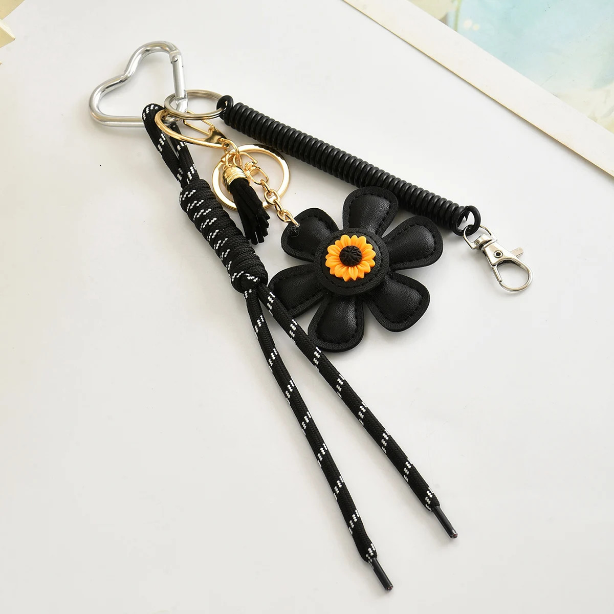 Fashion Creative Leather Sunflower Braided Rope Bag Charm Keychain for Women Ladies Stylish Backpack Key Ring Handmade Jewelry 250717