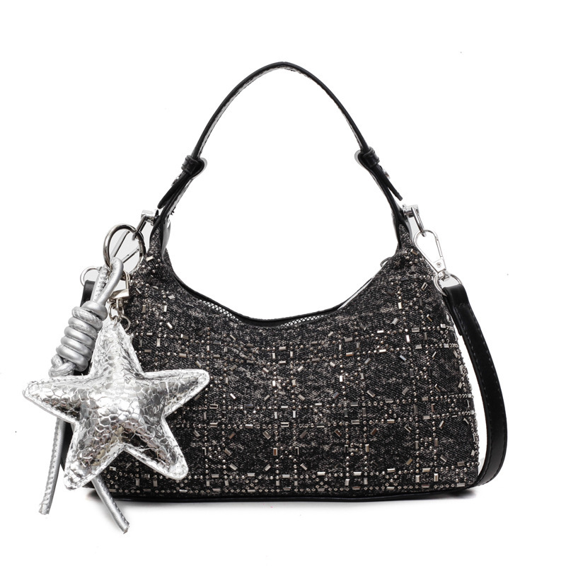 Summer new women's shoulder bag, new Korean casual denim shoulder bag, fashionable rhinestone handbag, fashionable underarm bag, new designer bag