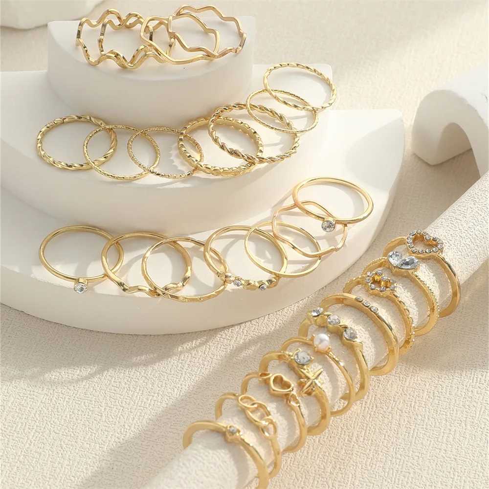 Fashion Simple Wave Joint Rings Set For Women Crystal Shape Gold Silver Color Ring Female Party Jewelry X250718