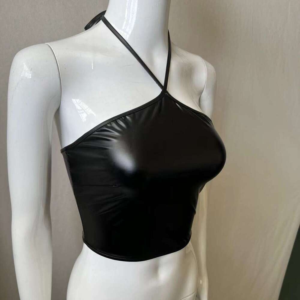 Autumn New PU Tight Elastic Strapless Tube Wrap Chest Leather Top B5