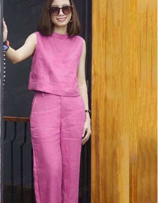 Summer New Sleeveless Sports Casual Short Loose T-Shirt And Long Pants Two-Piece Set For Women B5