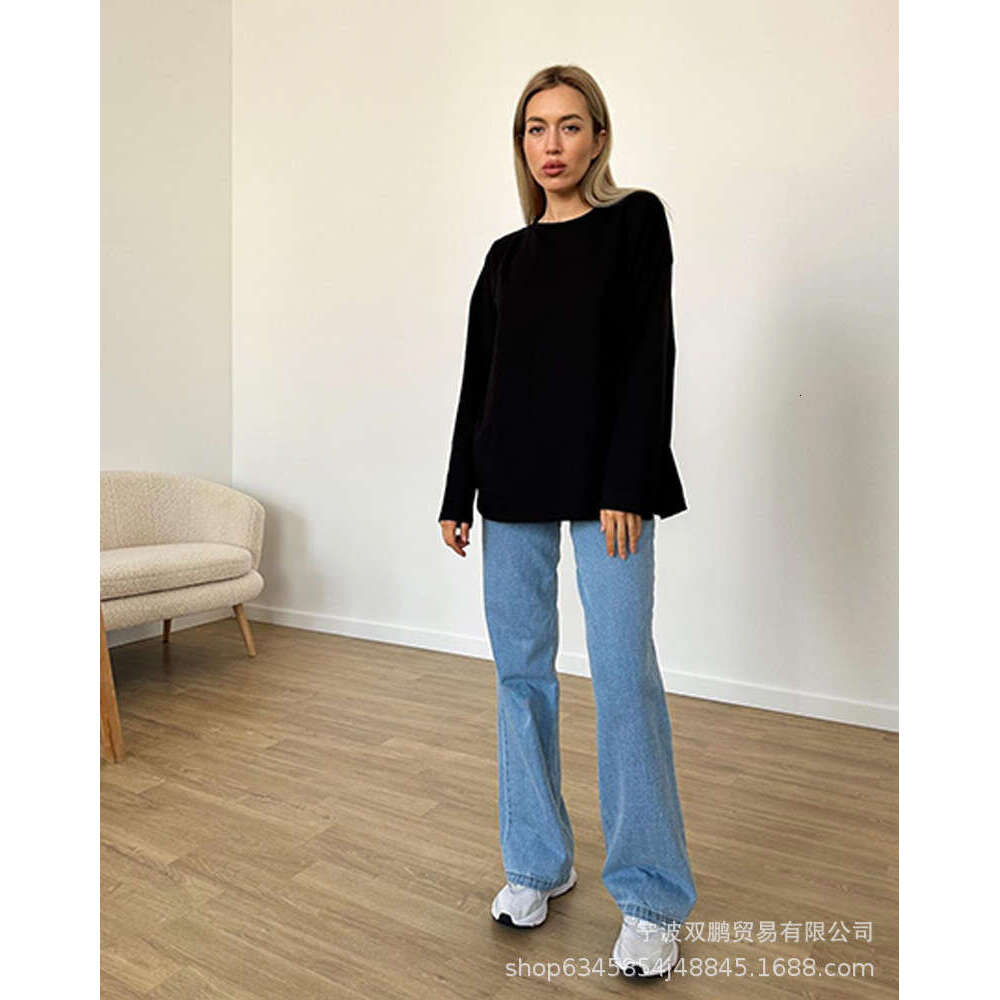 Spring And Autumn New Solid Color Long Sleeve T-Shirt Women's Loose Basic Casual Cotton Top 3317B B5