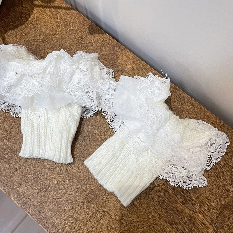 Vintage Lace Boots Socks Leg Warmer Japanese Women Y2K Lace Knitted Winter Warm Cotton Blends Leg Cover Socks Cuffs Accessories 250717