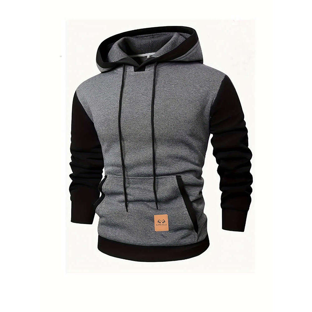 Spring And Autumn Men's Color Block Pullover Hoodie Patchwork Fashion Fleece Casual Sportswear B5