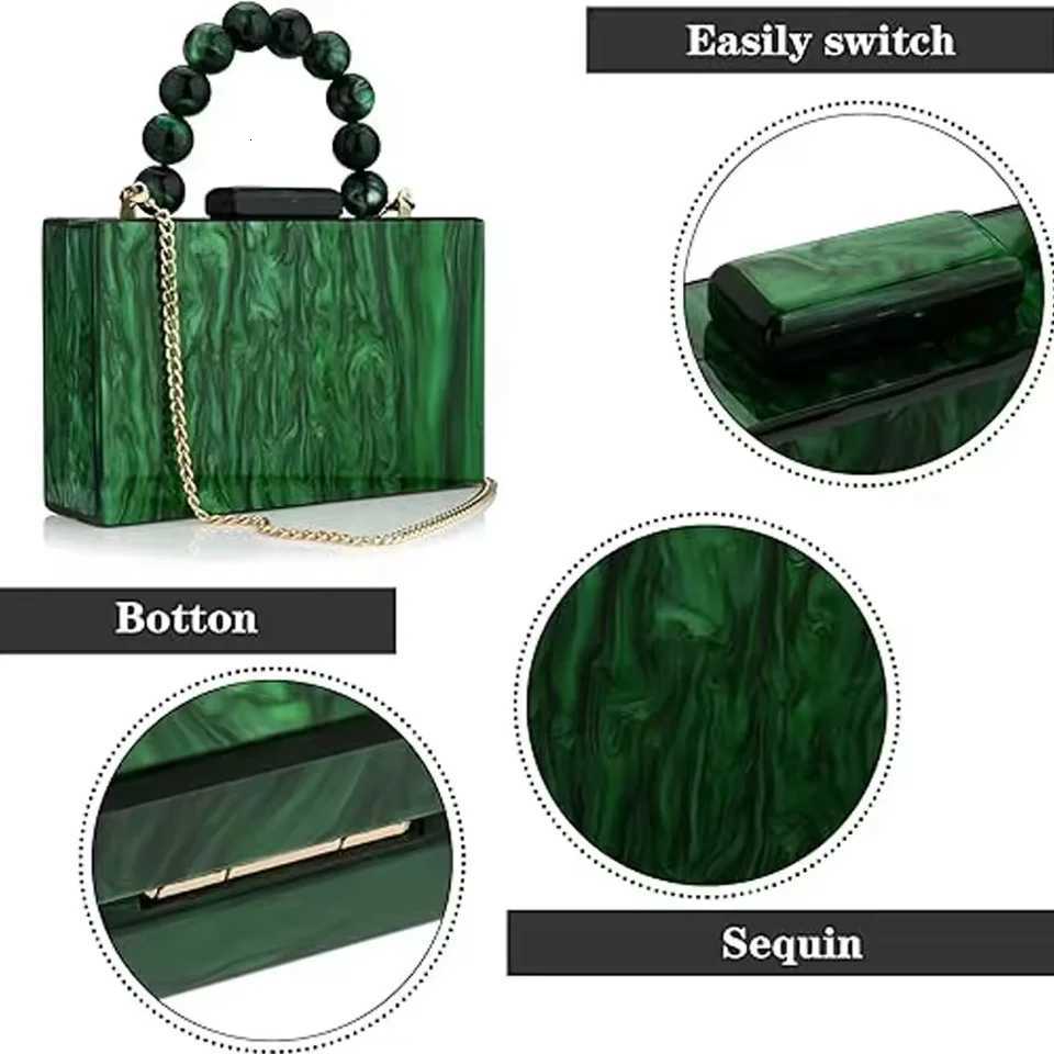 Wedding party crossbody bag pearl marble dark green acrylic PVC evening bag womens wallet and handbag beach flap Z250718