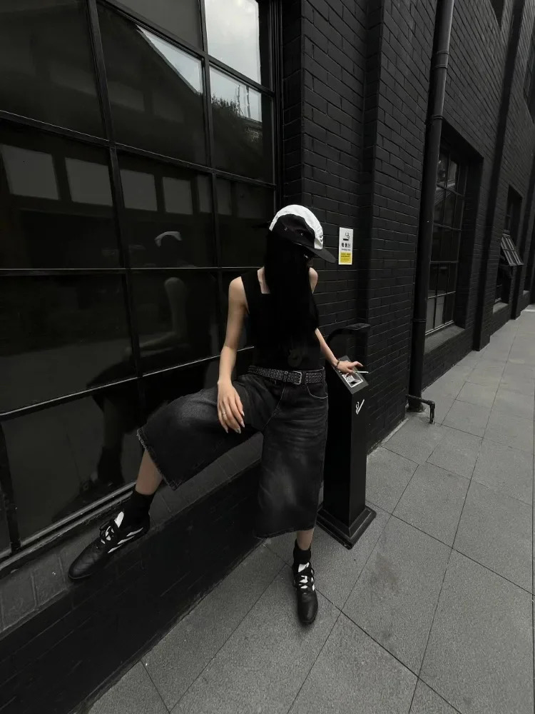 Women Black Y2k Style Baggy Denim Shorts Wide Leg Pants Trendy High Waisted Dark Wash Jeans Female Casual Retro 2000s 250714