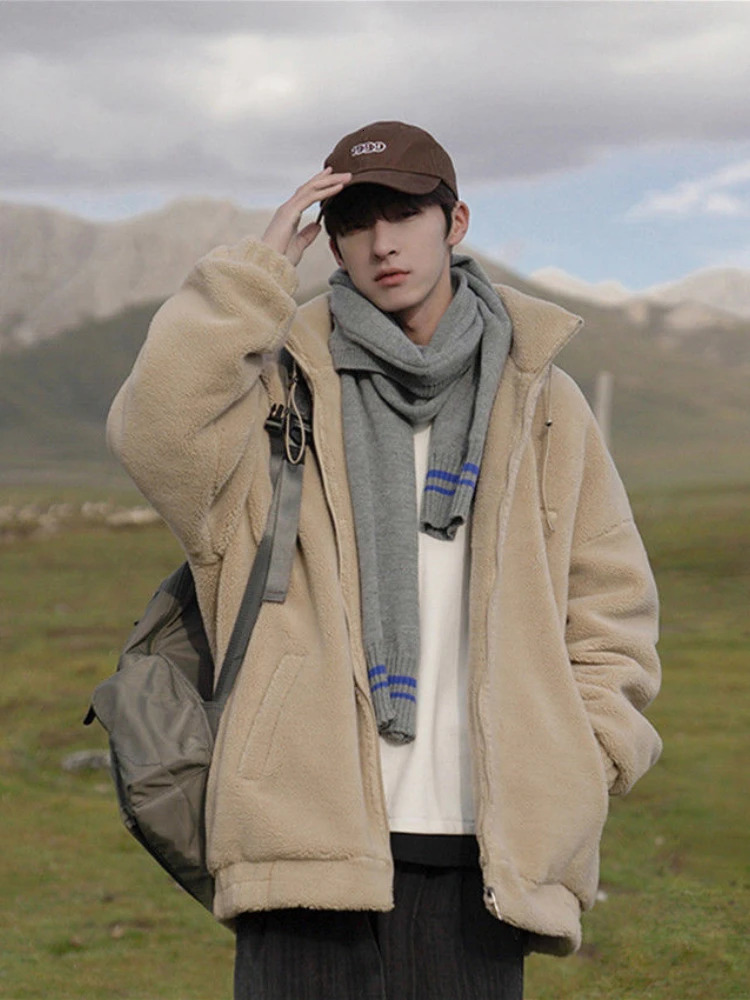 Unisex Warm Fur Korean Lamb Wool Particles Bigh Thicken Winter Trendy Men Heating Padded Jacket Women Preppy Casual Wear 250715