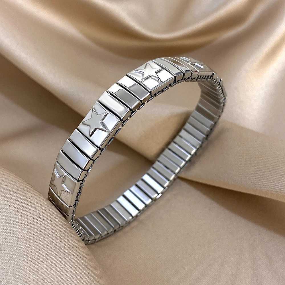 Vintage Italian Charm Elastic Stainless Steel Star Pattern Bracelet Bangles For Women Men Watchband Link Chain Adjustable X250718