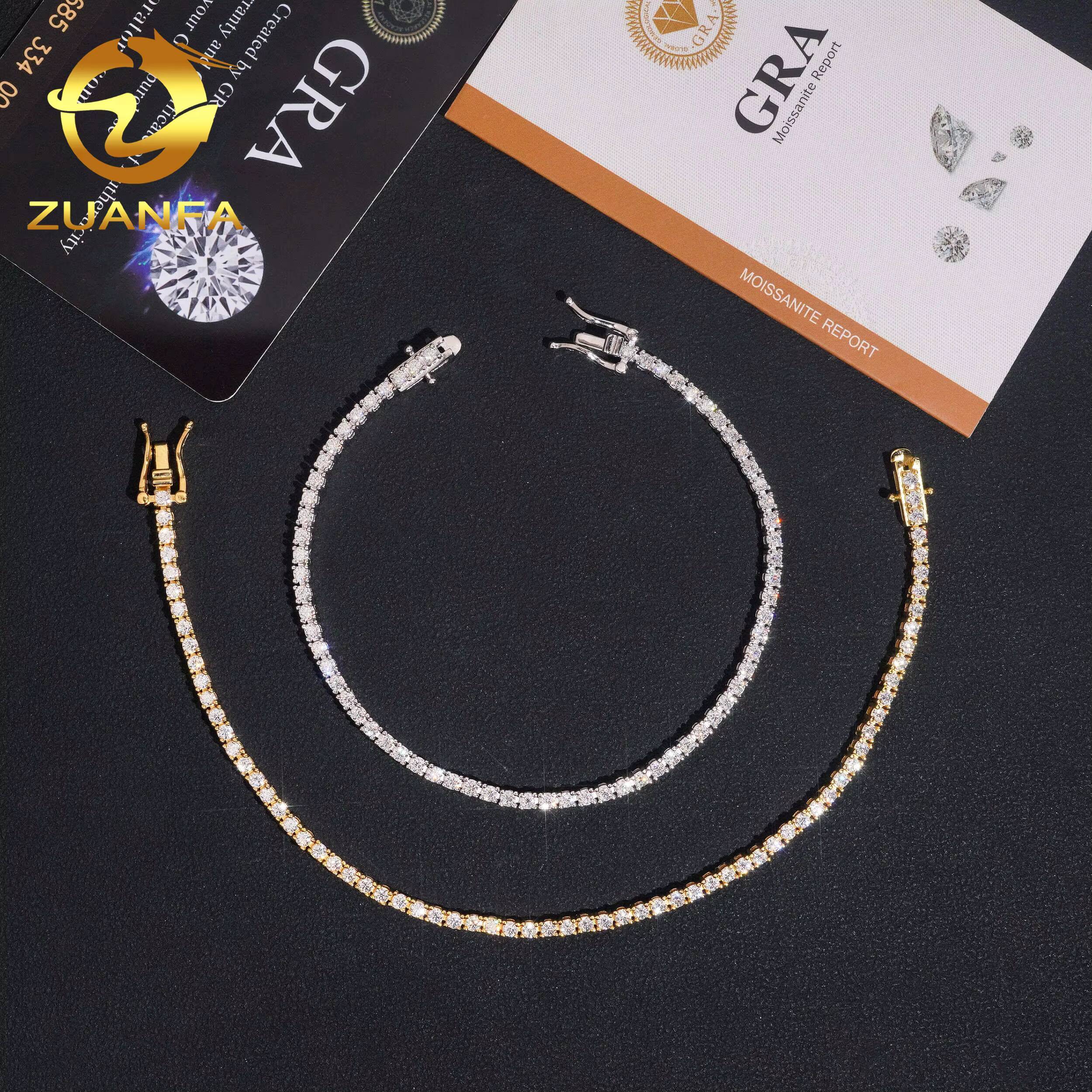 USA Local Stock Shipping Hip Hop Classical Factory Price Gold Plated 925 Sterling Silver 2mm Moissanite Diamond Tennis Bracelet