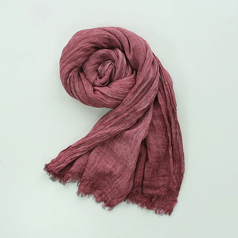 K1388 New pure color cotton dirty dyed scarf for women natural wrinkled short beard travel sunscreen shawl foreign trade beach towel gift