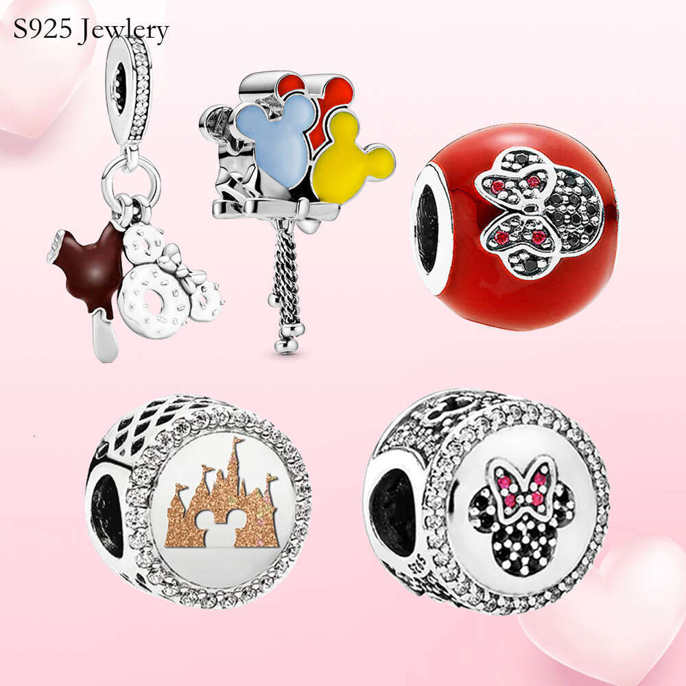 S925 925 Sterling Silver Bead Mouse Charm Sparking CZ Fashion Fit Original Snake Chain Bracelet Charm Jewelry DIY Making