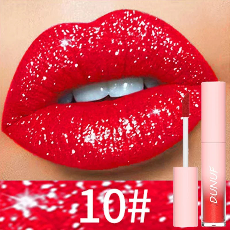 18 Color Sexy Red Diamond Glitter Lip Gloss Metallic Waterproof Long Lasting Matte Shimmer Liquid Lipstick Women Makeup Cosmetic 250716
