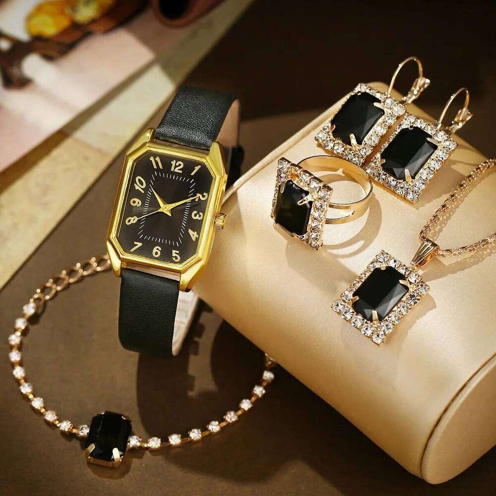 free shipping 6/5/1PCS Fashion Square Women's Watches Brand Ladies Quartz Wristwatch Jewelry Set Classic Simple Femme Relogio Femini